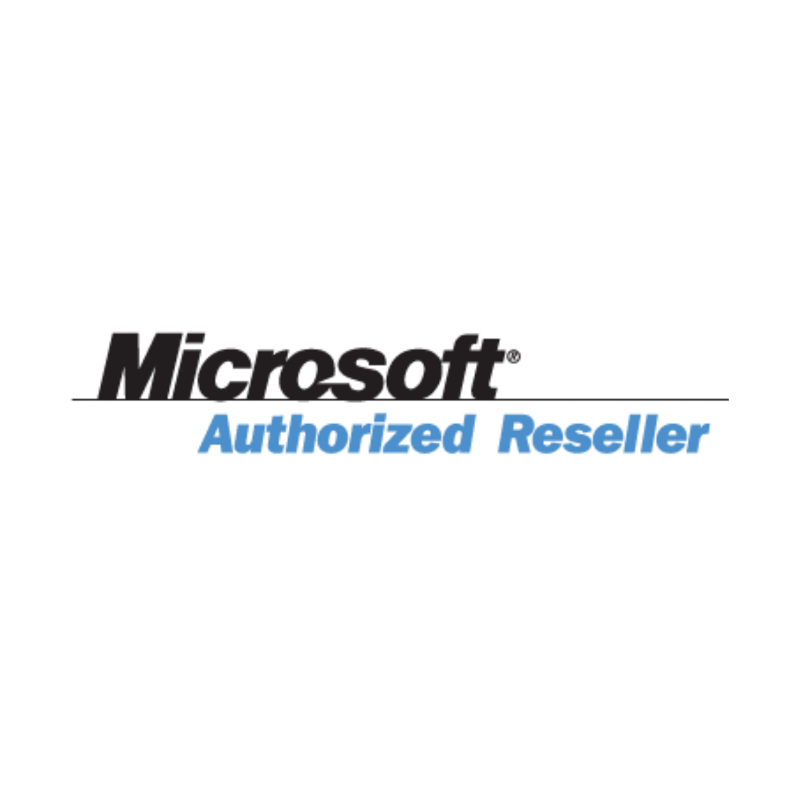 Microsoft Authorized Reseller logo with the Microsoft wordmark in black above the blue text