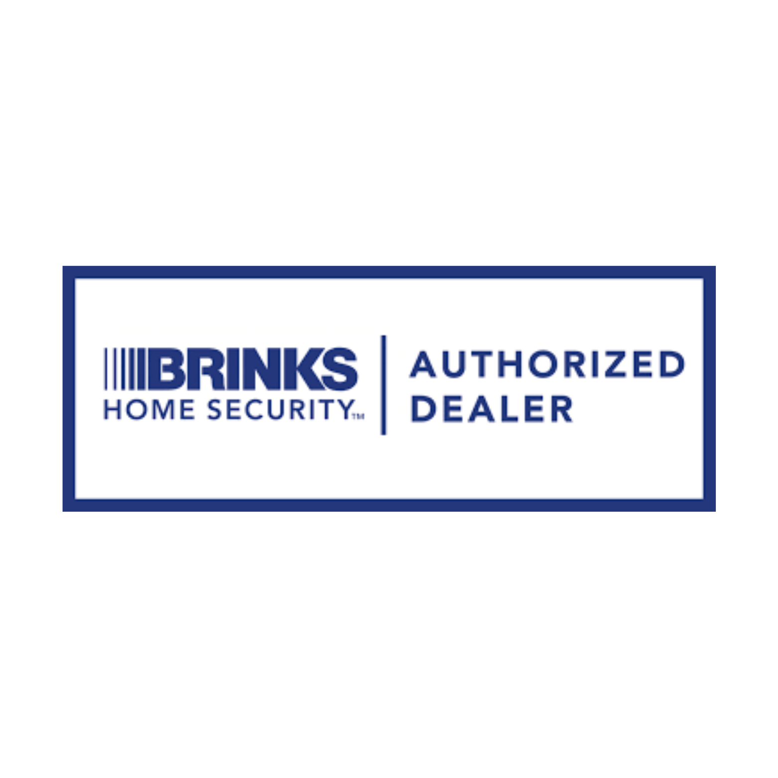 Brinks Home Security authorized dealer logo in blue. Features the Brinks logo with vertical lines and text.