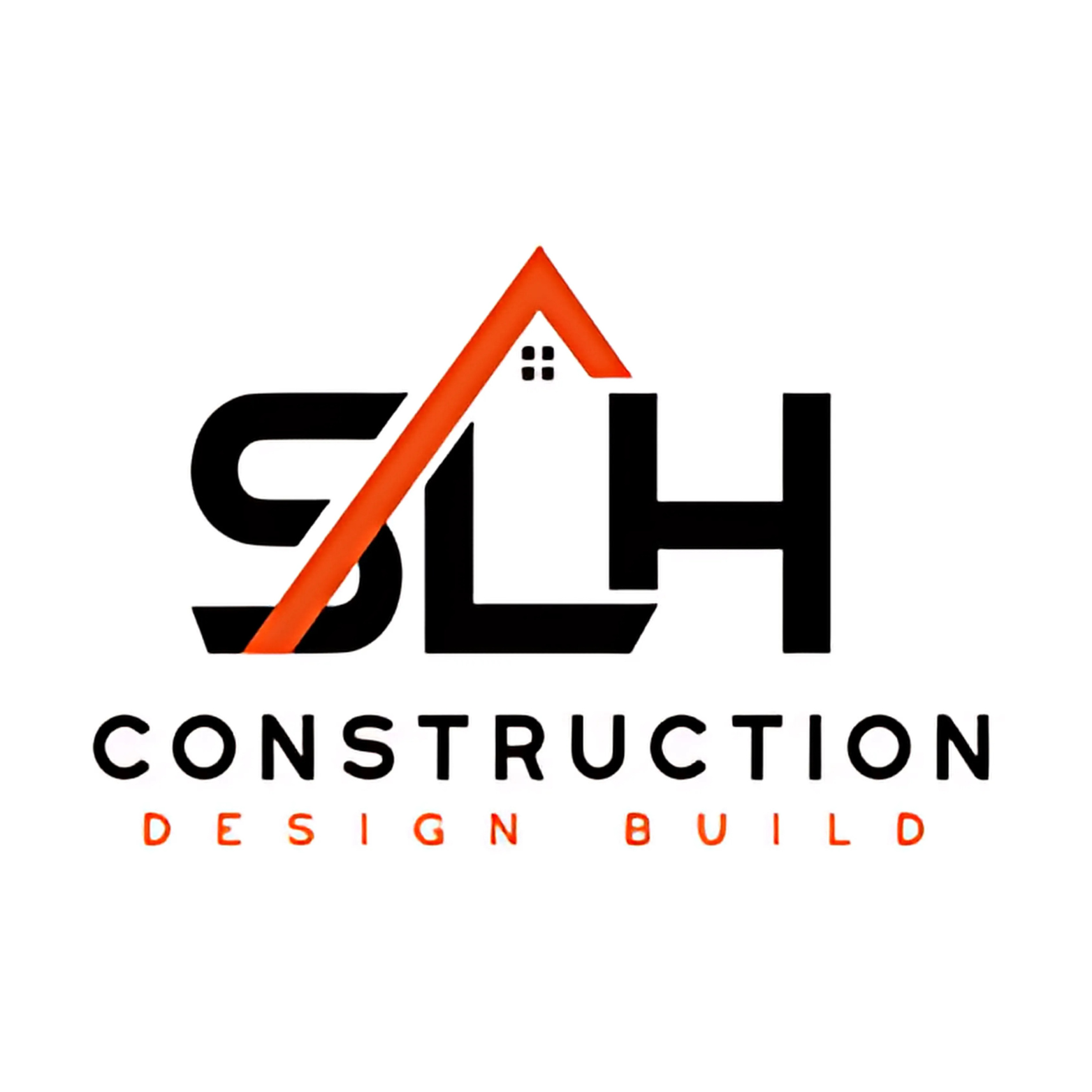 Logo for SLH Construction. Black letters 