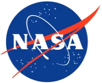 NASA logo: Blue circle with white text and orbiting path, red swoosh.