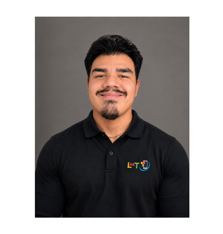 Oval portrait of a man in a black polo shirt with 