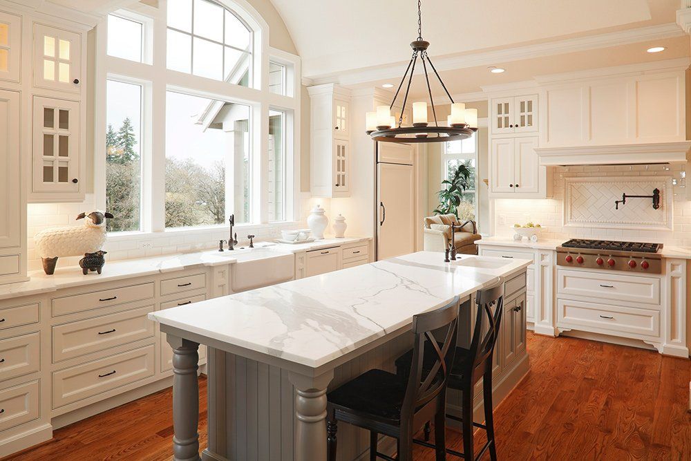 Kitchen With Marble Countertop — Medford, OR — Gary Smith Custom Cabinet Shop Kitchen With Marble Countertop — Medford, OR — Gary Smith Custom Cabinet Shop