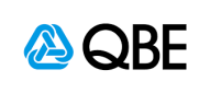 QBE Insurance logo: Blue overlapping triangles and black "QBE" text on white.