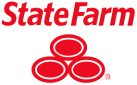 State Farm logo: red text over a stack of three red ovals, top oval centered.