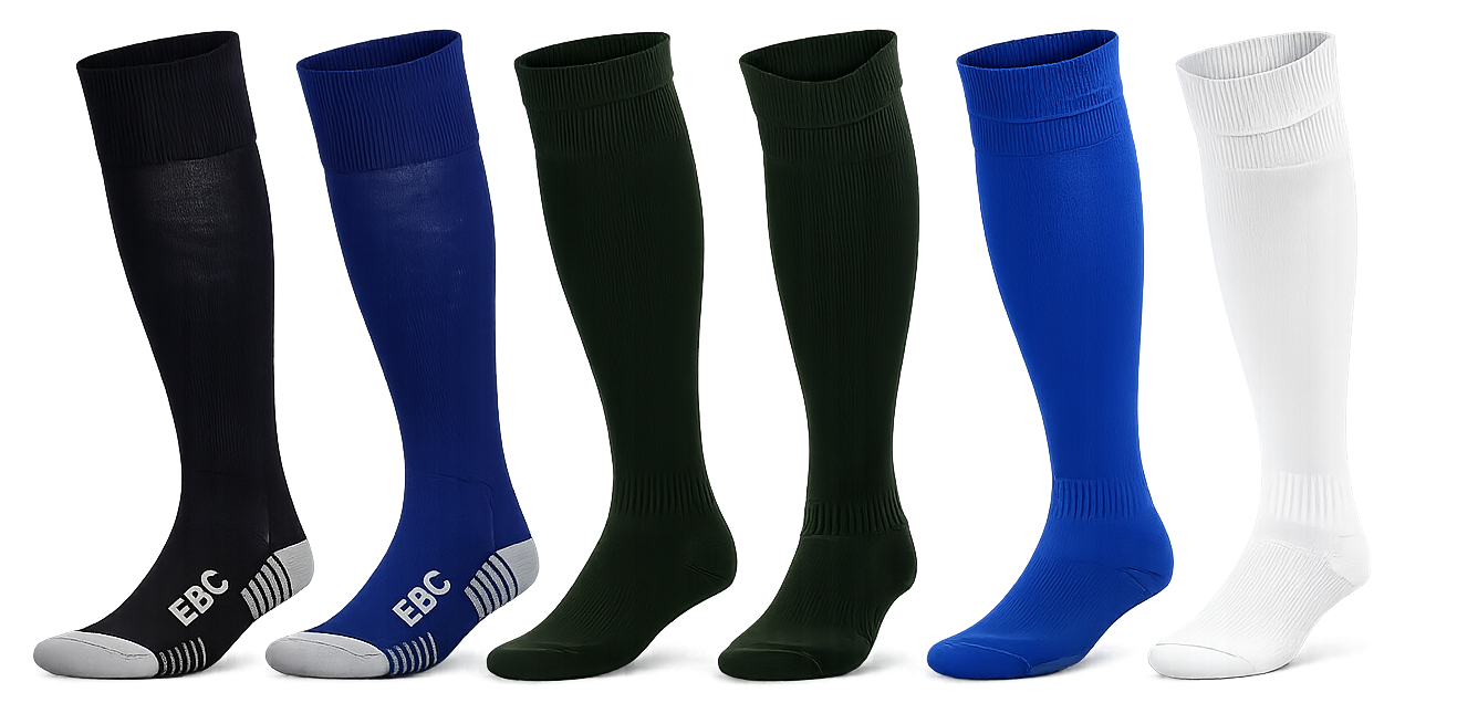 Seis calcetines hasta la rodilla en negro, azul marino, verde oscuro, verde oscuro, azul brillante y blanco