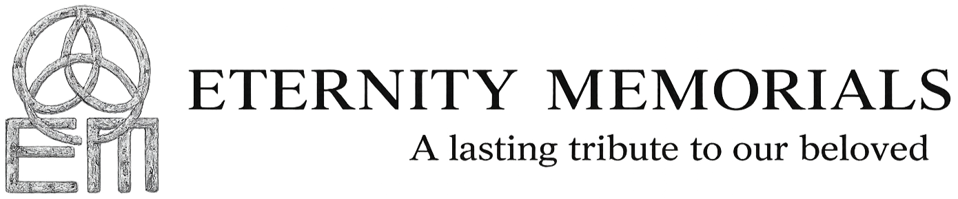 Eternity Memorials logo with emblem and tagline, &ldquo;A lasting tribute to our beloved&rdquo;