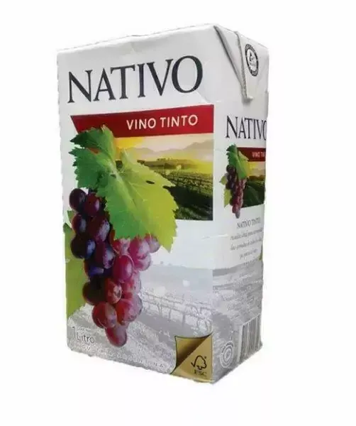 Caja de vino Nativo Vino Tinto con ilustración de uva.