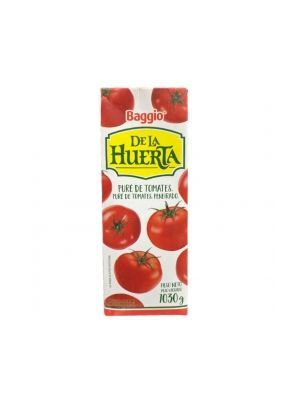 Cartón de pasta de tomate con tomates, etiqueta verde y texto 