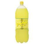 Botella de 2 litros de refresco Pop de color amarillo con etiqueta amarilla.