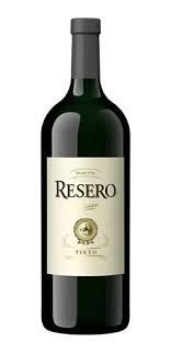 Botella de vino Resero Tinto. Botella verde oscuro con etiqueta clara.
