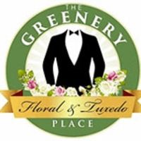 The Greenery Floral & Tuxedo Place logo with a tuxedo and flowers on a green circle