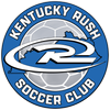 Kentucky Rush Soccer Club logo in blue and white with stylized soccer ball and R2 emblem