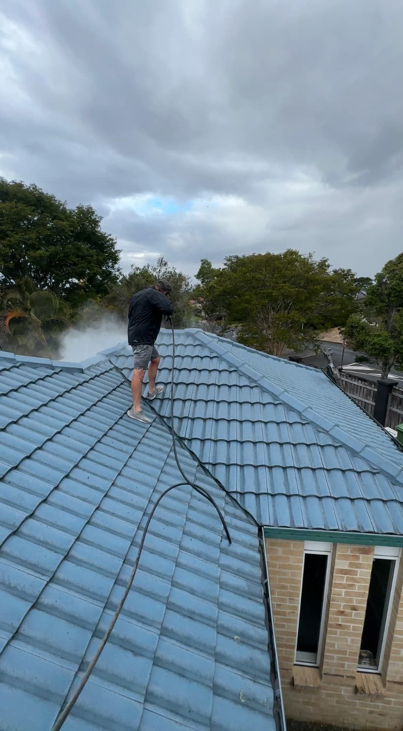 A person cleaning a gold coast roof