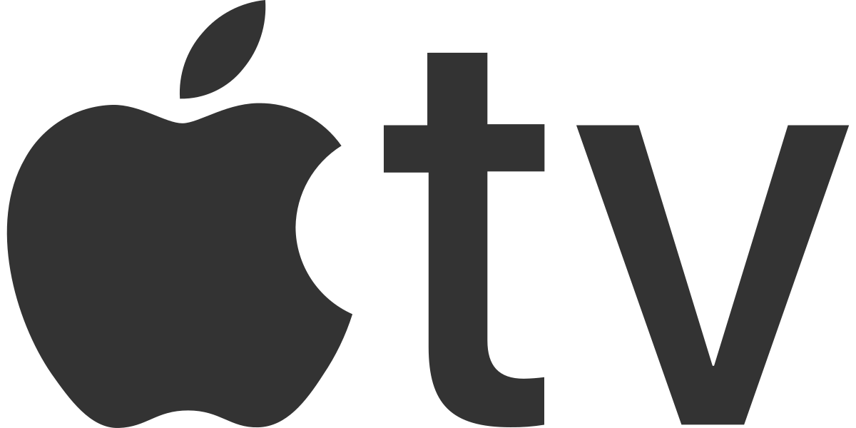 A black and white apple tv logo on a white background.
