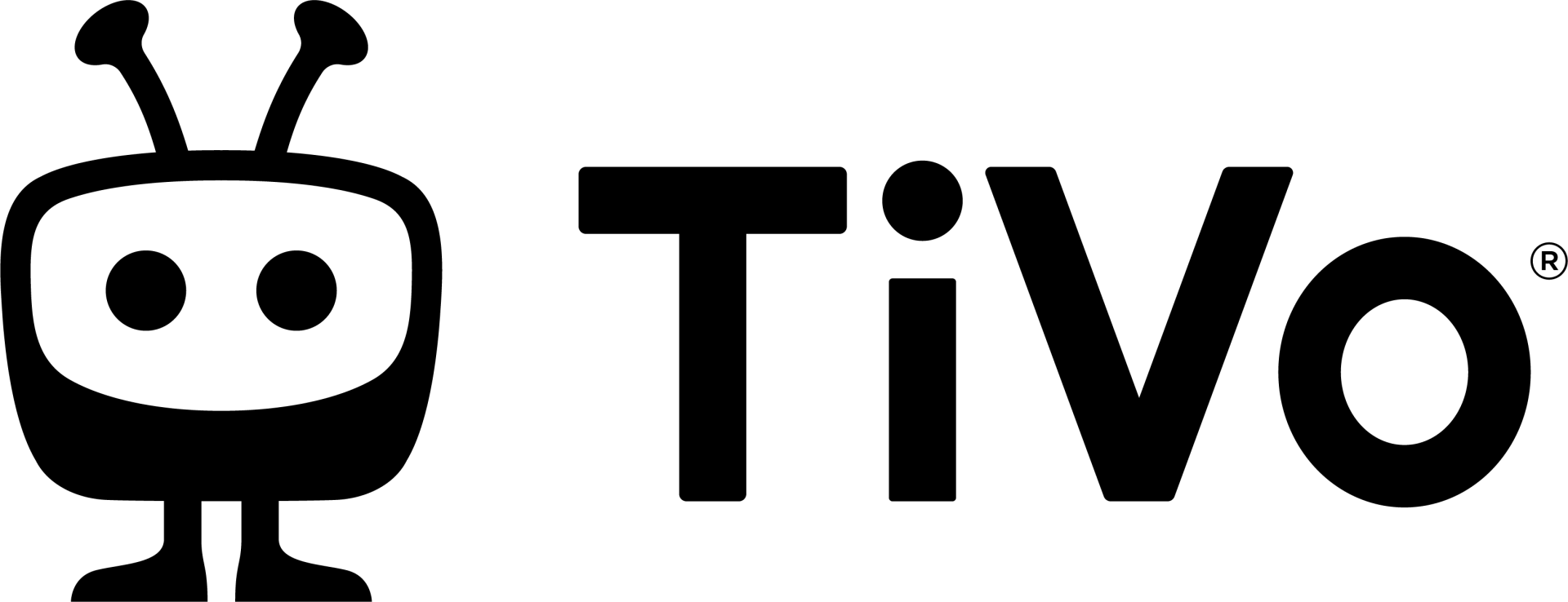 A black and white logo for tivo with a tv on it.