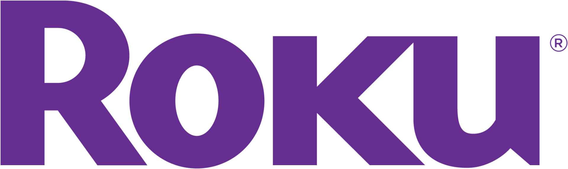 A purple roku logo on a white background