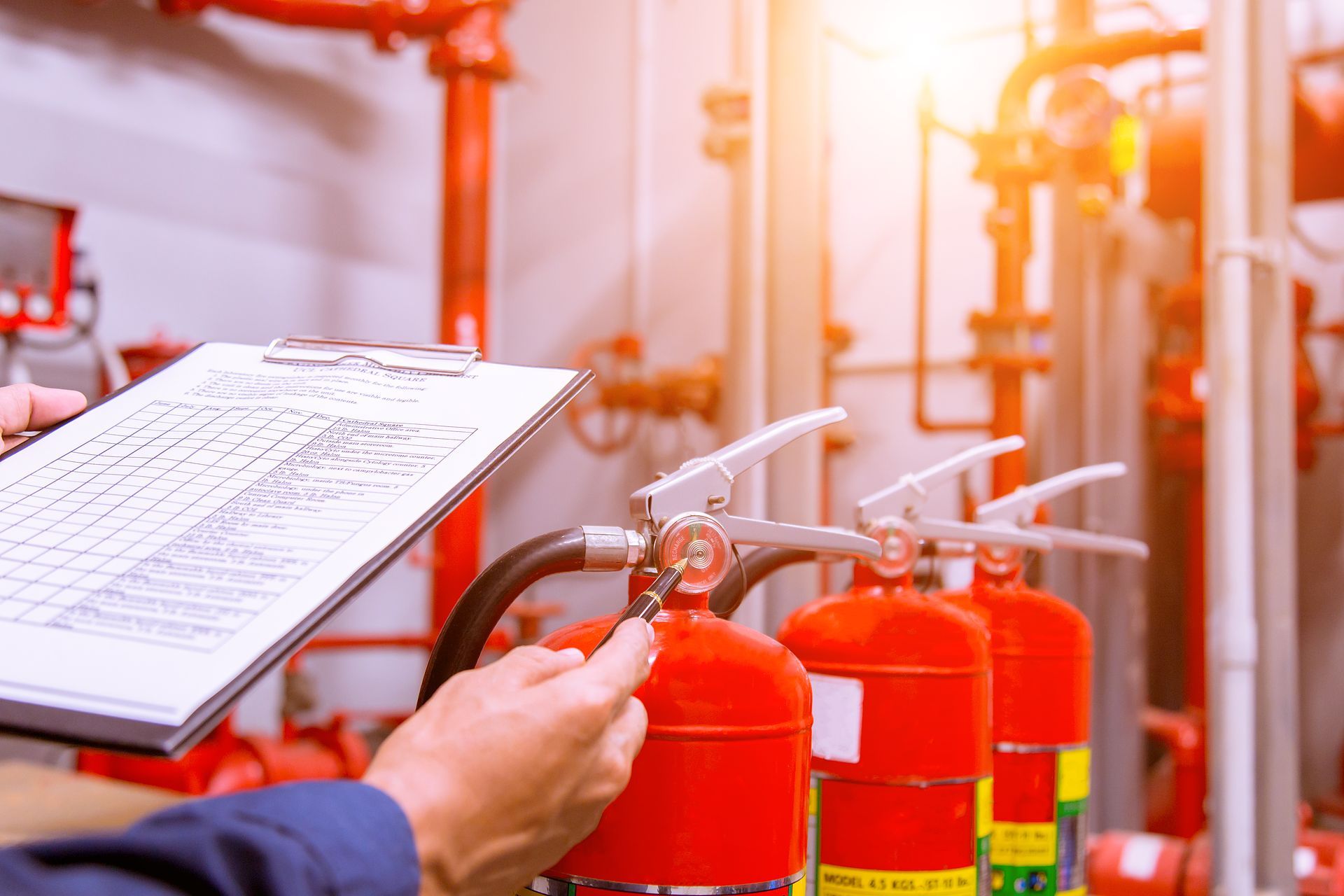 Man Checking The Fire Extinguisher — Port Macquarie, NSW — North Coast Fire & Security