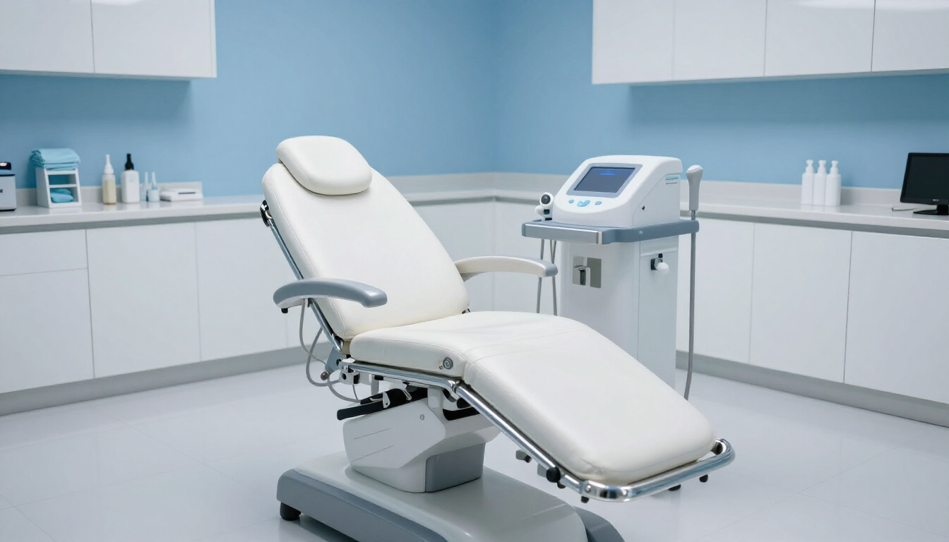 Sala clínica lista para sesiones de estimulación magnética transcraneal