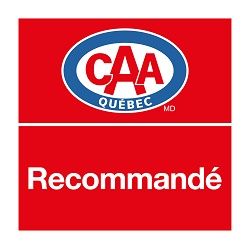 Logo de CAA Québec avec le texte « Recommandé » sur fond rouge.