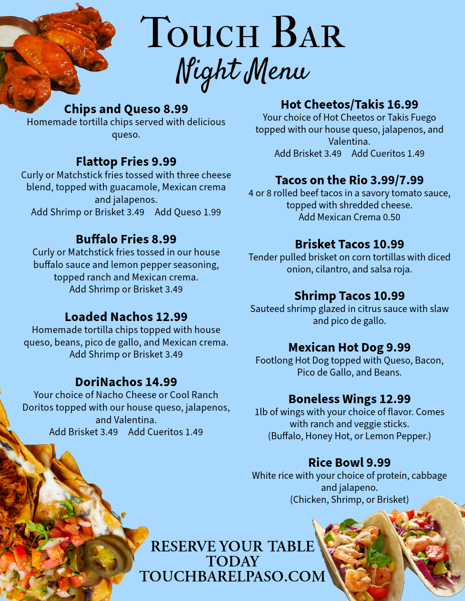 Full Menu El Paso, TX Touch Bar El Paso