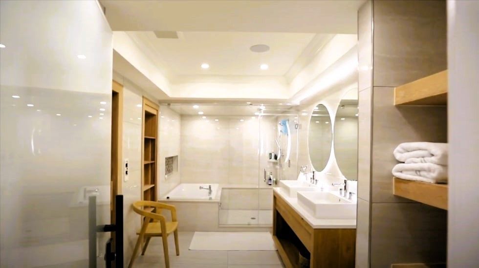 Luxurious basement spa ambiance with soft lighting