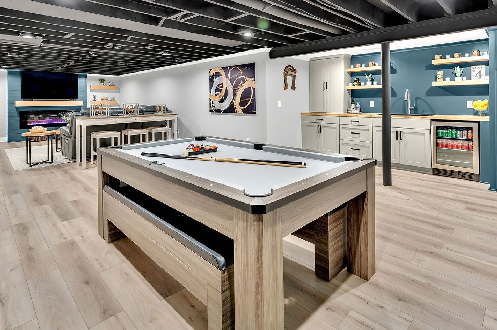 rec room with pool table in finished basement