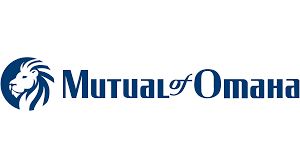 Logo for Mutual of Omaha; blue lion's head in a circle, company name in blue text.