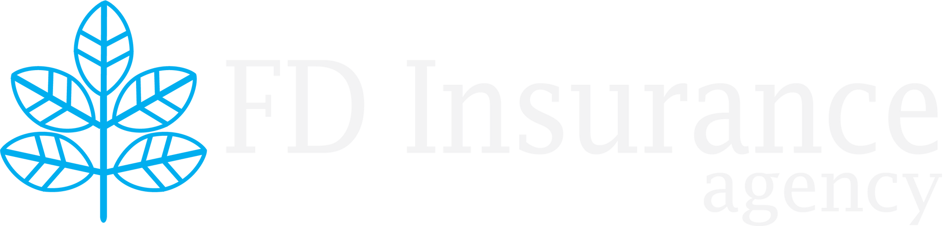 FD Insurance Agency logo featuring a blue leaf illustration and white text.