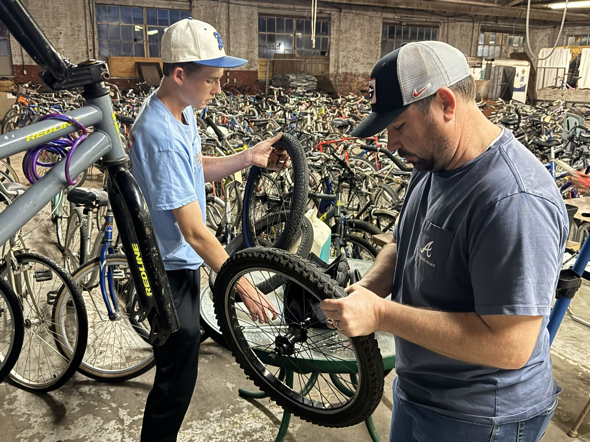 Father and son working together