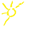 Yellow sun drawing with rays on a white background
