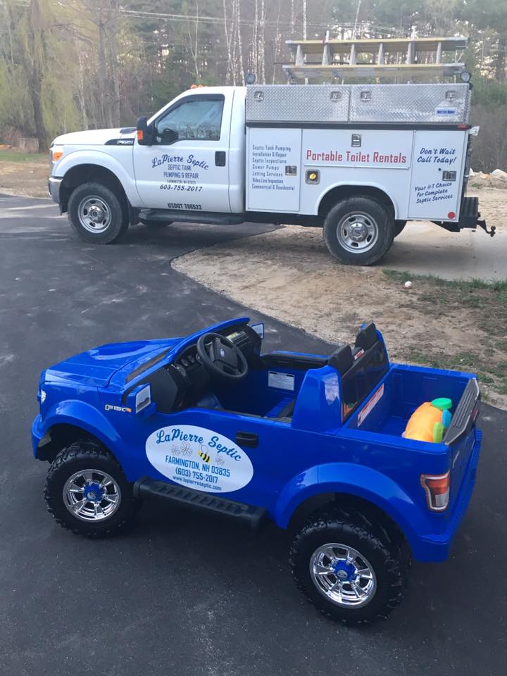 Toy truck featuring LaPierre Septic logo