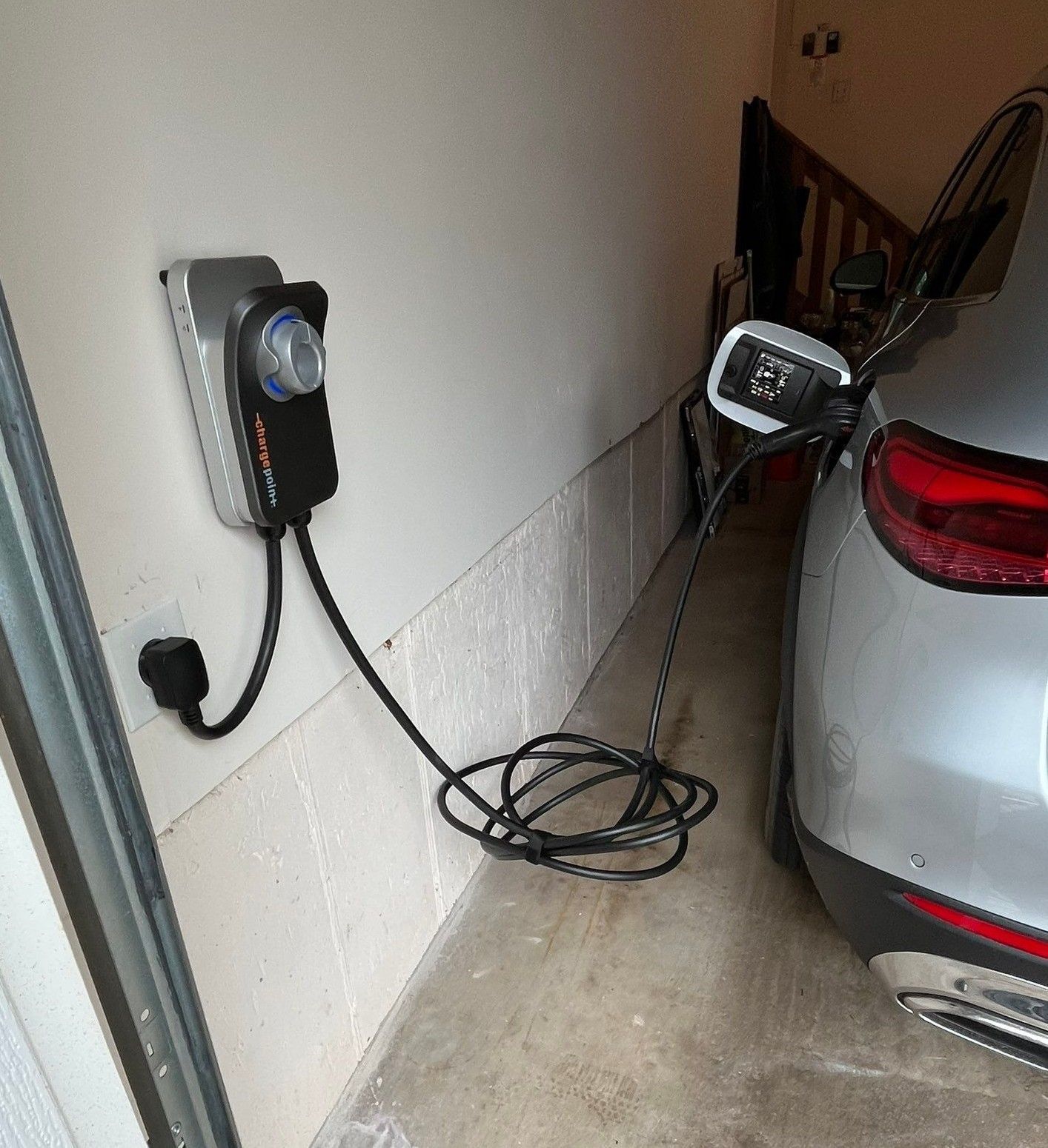 50-amp ChargePoint EV charger installation with GFCI-protected circuit from basement panel to garage – JDP Electric, Franklin Township, NJ