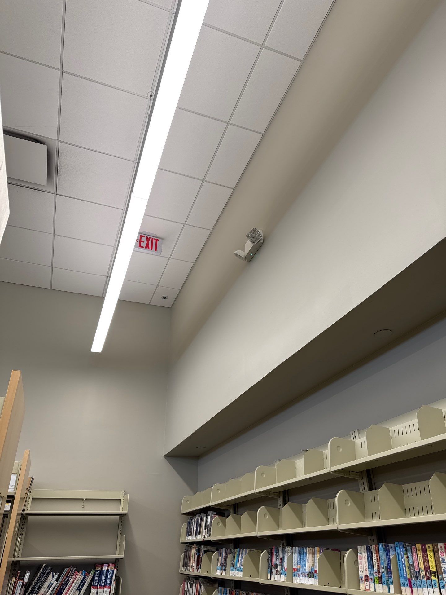 Lighting relocation and battery replacement by JDP Electric at the South Plainfield NJ Library.