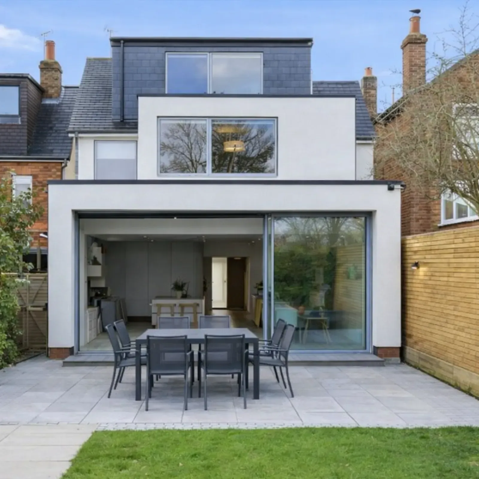 Freshly rendered  rear house exterior in Saffron Walden, Essex