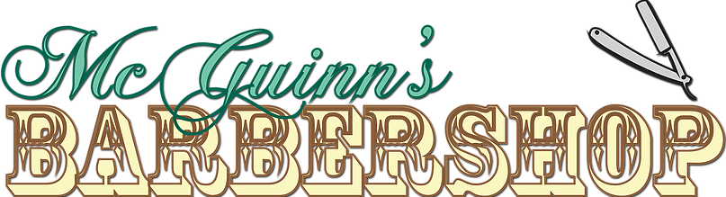 McGinn's Barbershop logo in teal and tan with a straight razor icon.