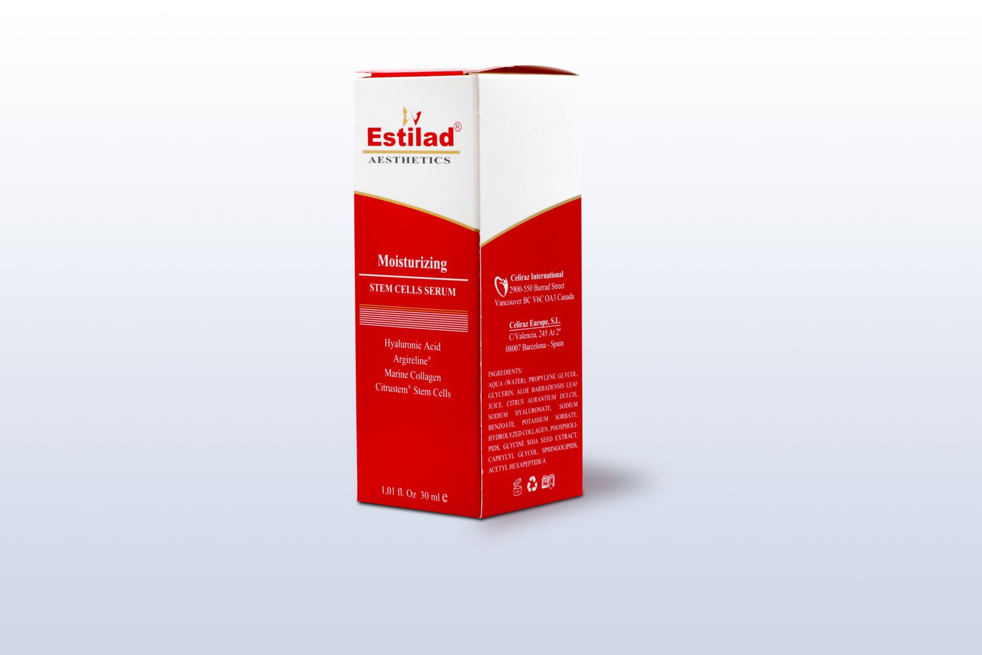 Red and white box of La Estrellad product with text.