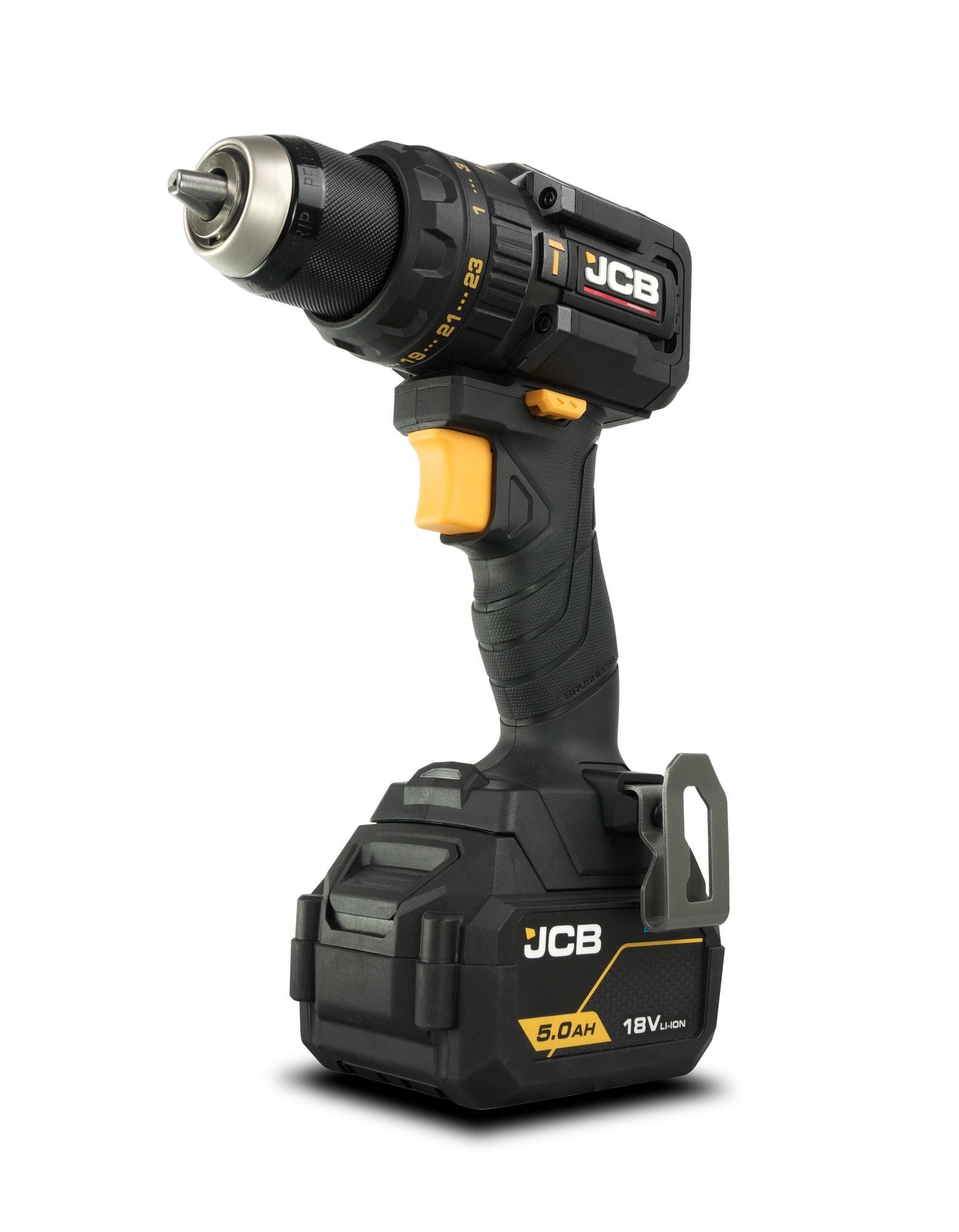 Black JCB Cordless Drill Driver With Battery Pack on White Background — PowerMaster Batteries Moree in St, Moree, NSW
