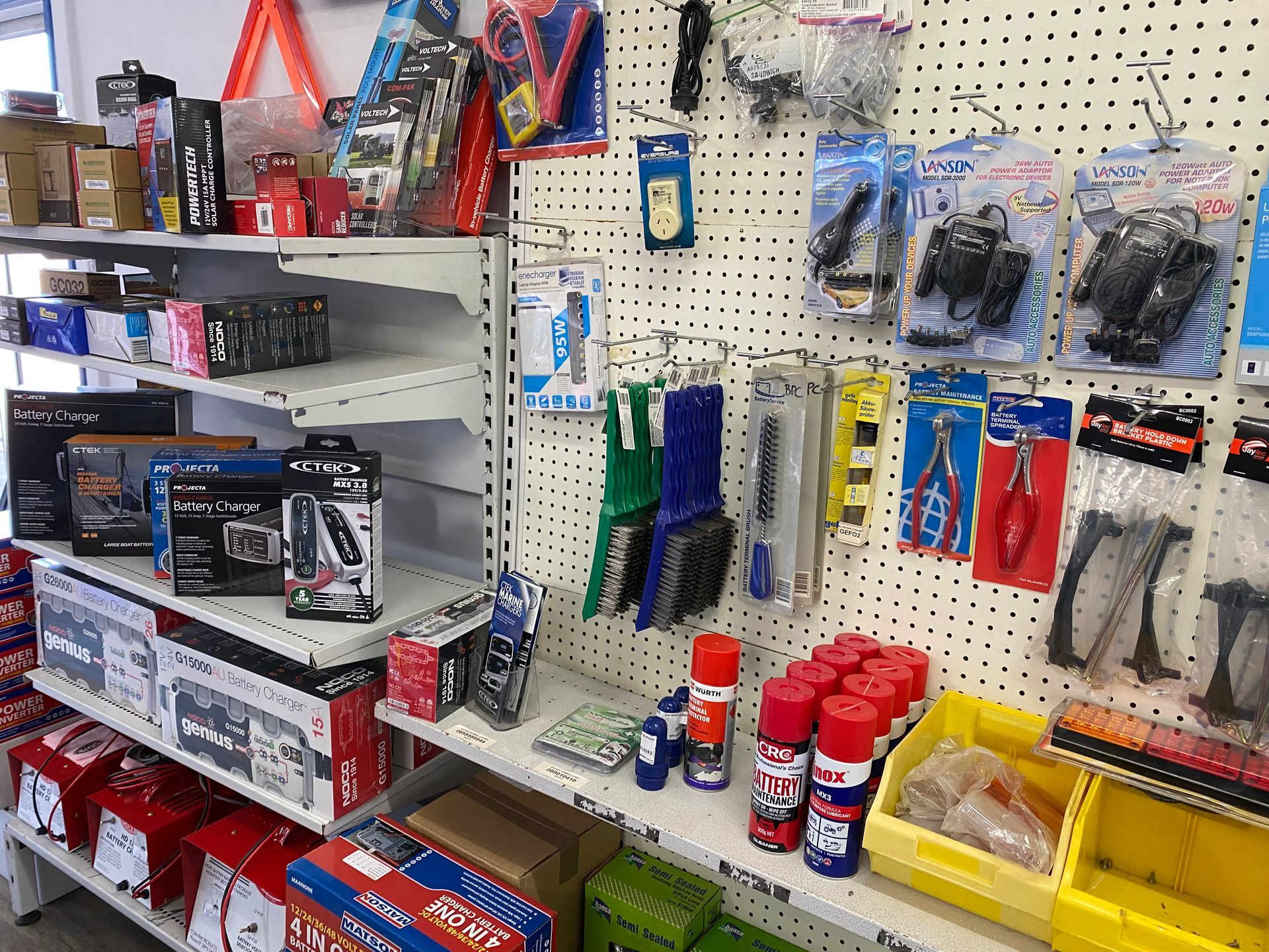 Hardware Store Aisle With Pegboard Tools, Boxed Goods, and Colorful Supplies — PowerMaster Batteries Moree in St, Moree, NSW