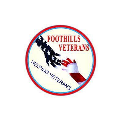 Foothills Veterans logo with red and blue ring, stars, flag graphic, and “Helping Veterans” text