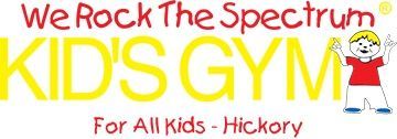 We Rock the Spectrum Kids Gym logo with yellow text and a small cartoon child, “For All Kids - Hickory.”