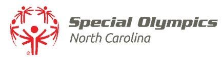 Special Olympics North Carolina logo with red figure icon and gray text on white background