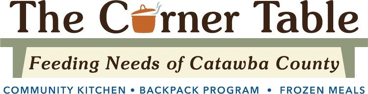 The Corner Table logo with a coffee cup and the tagline “Feeding Needs of Catawba County”