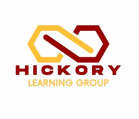Hickory Learning Group logo with yellow and red hexagon shapes and text on white background