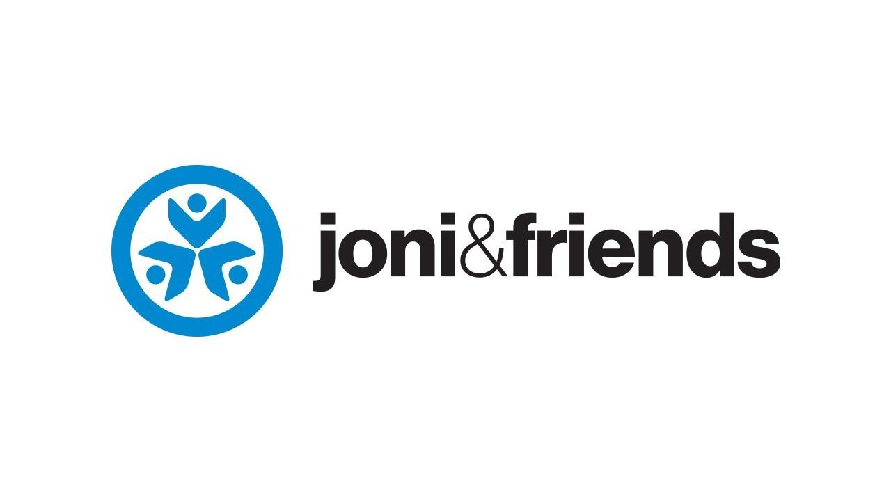 Blue and black Joni & Friends logo on a white background