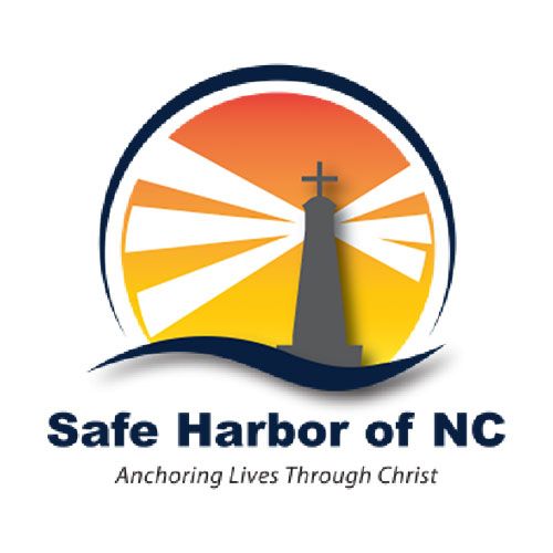 Safe Harbor of NC logo with lighthouse, sunrise, and “Anchoring Lives Through Christ” text