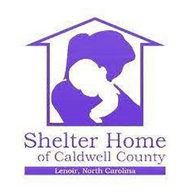 Purple Shelter Home of Caldwell County logo with adult and child silhouette inside a house shape