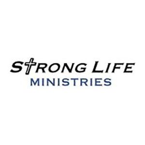 Strong Life Ministries logo in black and blue text on a white background