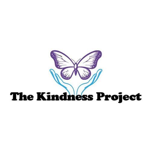 Purple butterfly above blue hands with “The Kindness Project” text