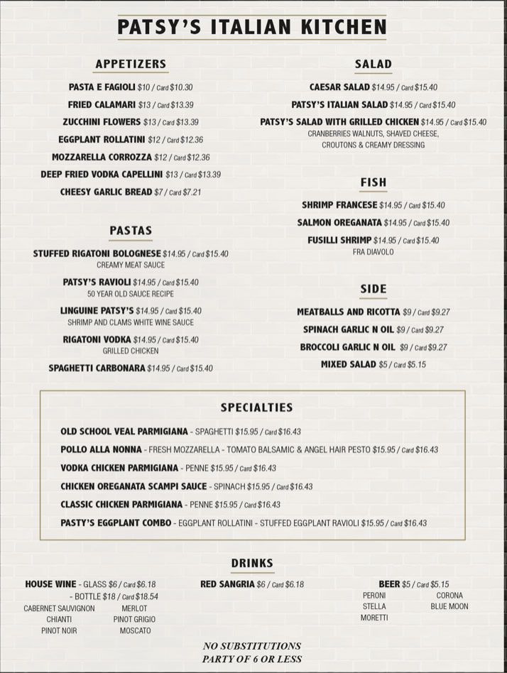 Patsy's Menu