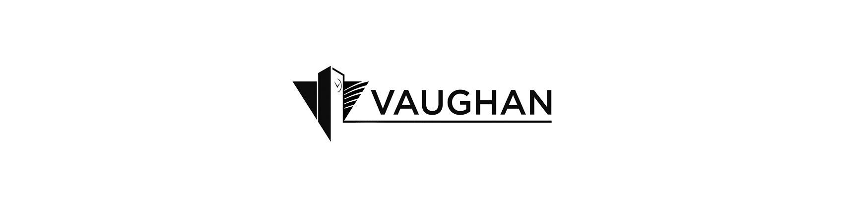A black and white logo for vaughan on a white background